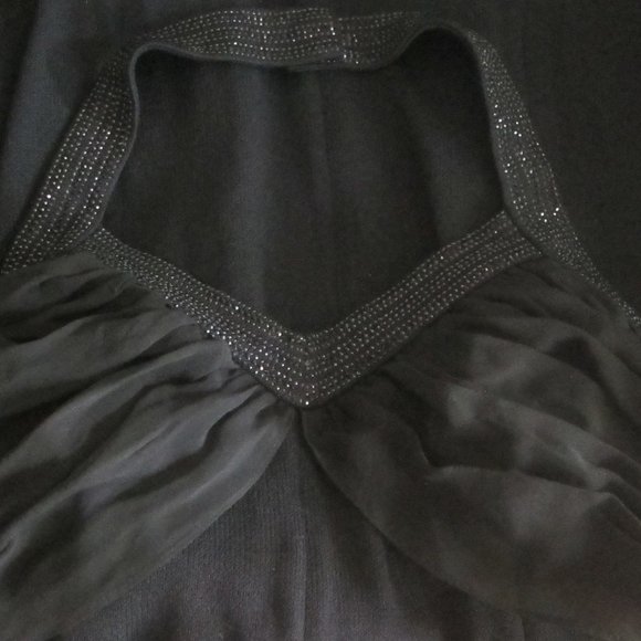 St John Evening Embellished Knit & Silk Long Black Pencil Flowy Bottom Dress 4 - Picture 6 of 10